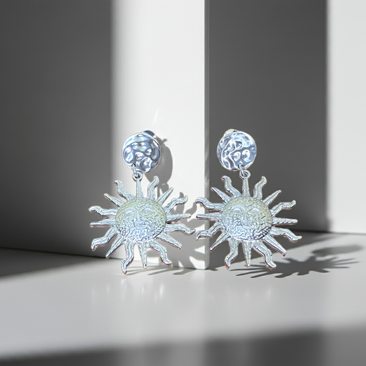 Pendientes de Sol Plata 925 | Aretes Grandes con Movimiento – PAPAYA