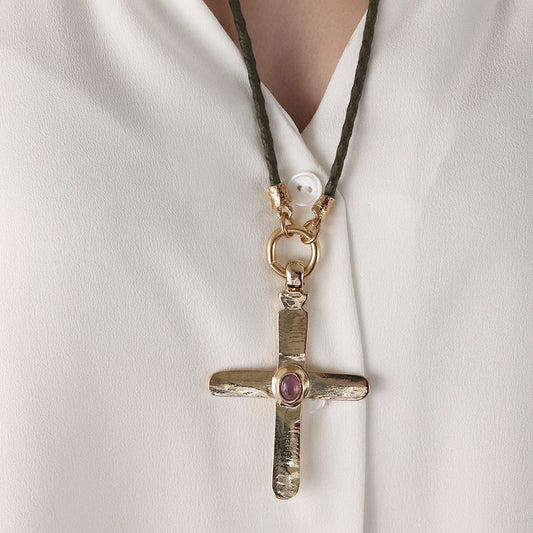 Collar cruz largo ajustable mujer piedra natural CRUZEA Monsul