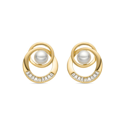 Pendientes con Perla Blanca acabado oro 18k - Lebya