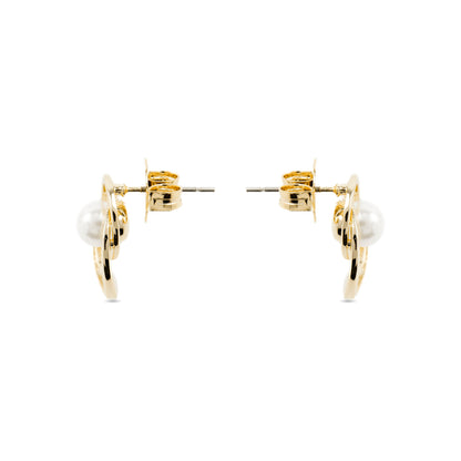 Pendientes con Perla Blanca acabado oro 18k - Lebya