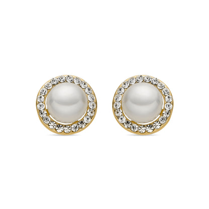 Pendientes con Perla Blanca acabado oro 18k - Basnik