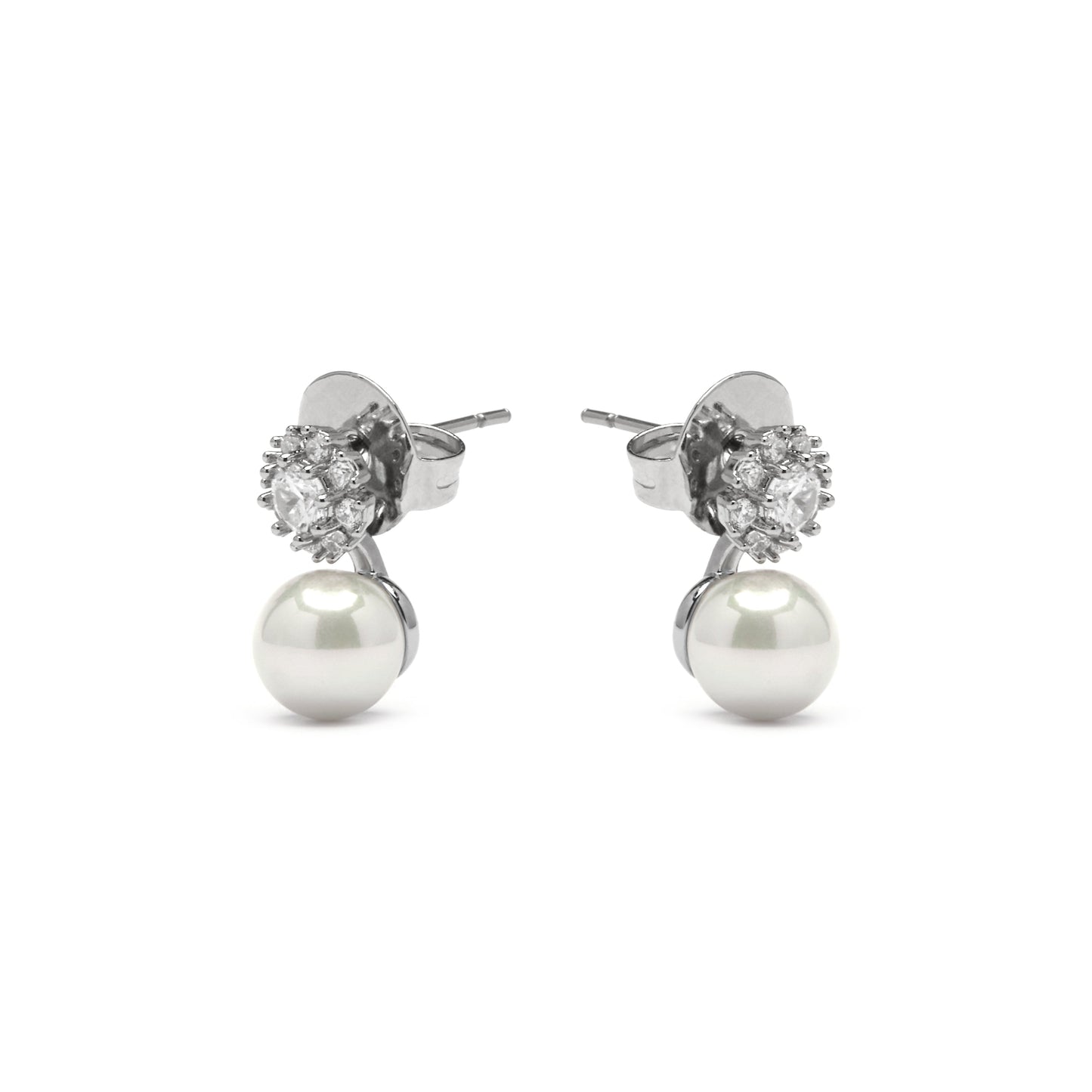 Pendientes acabado plata y Perla Blanca - Zioka