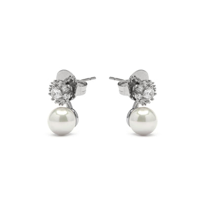 Pendientes acabado plata y Perla Blanca - Zioka
