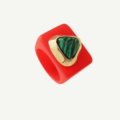 Anillo color rojo malaquita para mujer