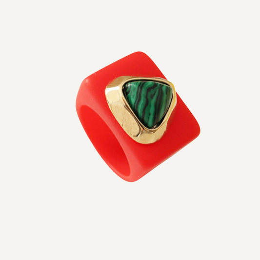 Anillo color rojo malaquita para mujer
