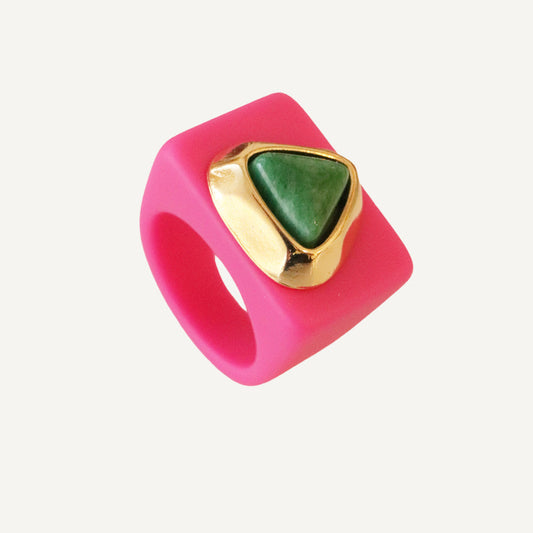 Anillo fucsia con piedra natural Amazonita Verde [FLAMENCO]