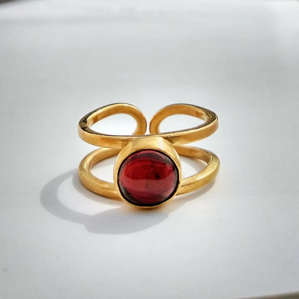 Anillo Doble Hilo Granate