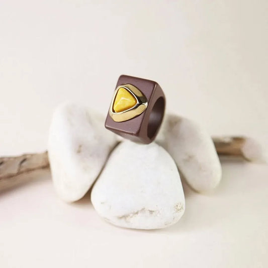Anillos grandes mujer color marrón con piedra Kenya