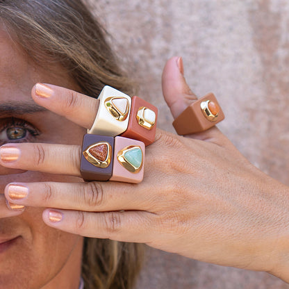 Anillos grandes mujer marrón con piedra natural [ Glitter]