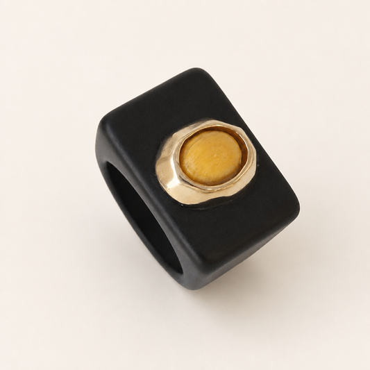 Anillo mujer negro con amazonita amarilla SAIRA