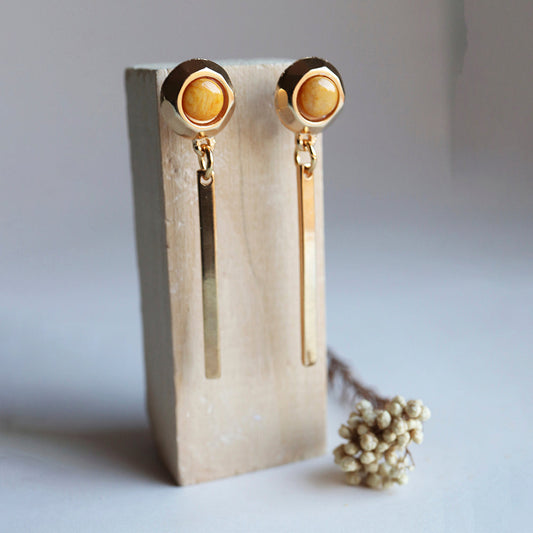 Pendientes dorados con piedra natural FINE redondos